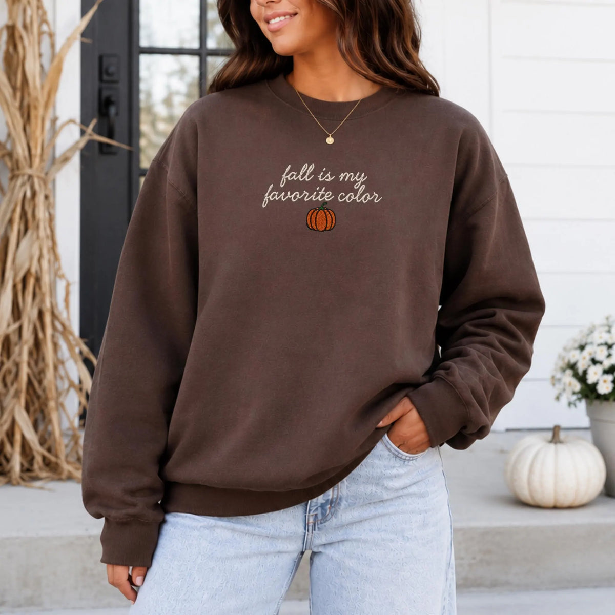 Fall Is My Favorite Color Embroidered Sweatshirt